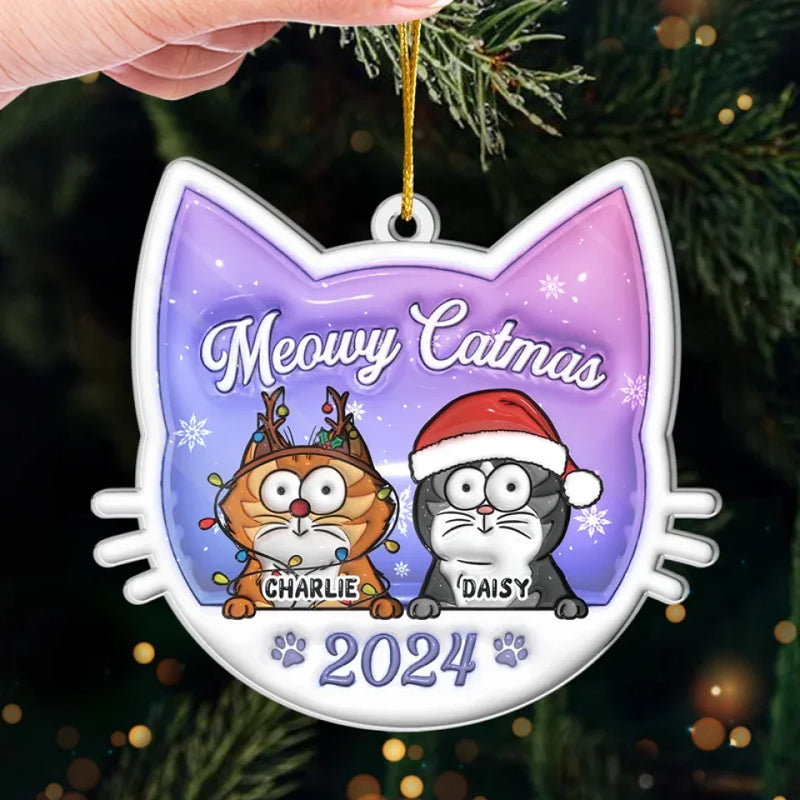 Meowy Catmas - Cat Personalized Custom 3D Inflated Effect Printed Ornament - Acrylic Custom Shaped - Christmas Gift For Pet Owners, Pet Lovers