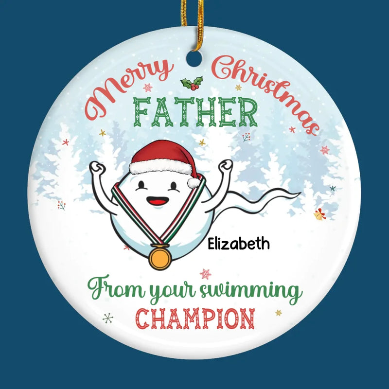 Custom Name Christmas Swimming Gifts for Dad - Personalized Ceramic Ornament