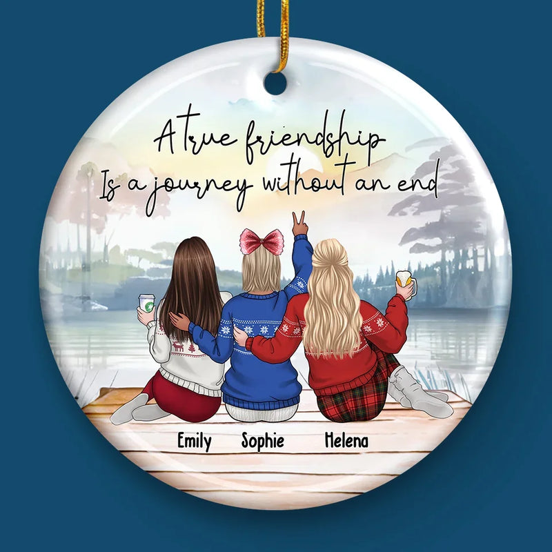 The Distance Only Makes Our Bond Even Stronger - Bestie Personalized Custom Ornament - Ceramic Round Shaped - Christmas Gift For Best Friends, BFF, Sisters