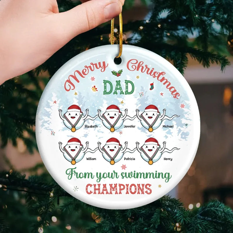 Custom Name Christmas Swimming Gifts for Dad - Personalized Ceramic Ornament
