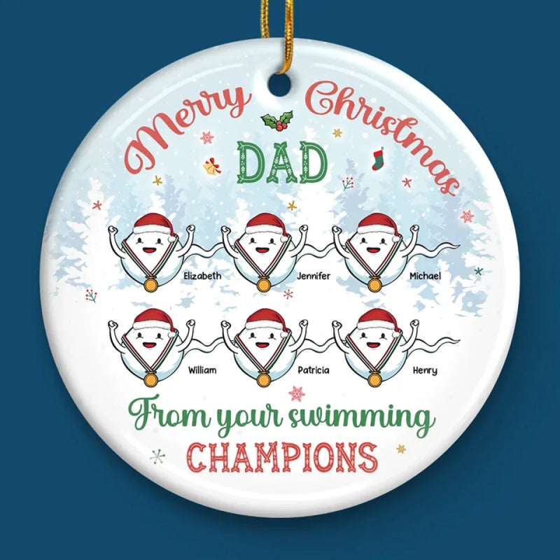 Custom Name Christmas Swimming Gifts for Dad - Personalized Ceramic Ornament