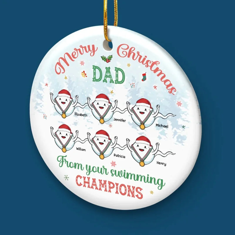 Custom Name Christmas Swimming Gifts for Dad - Personalized Ceramic Ornament