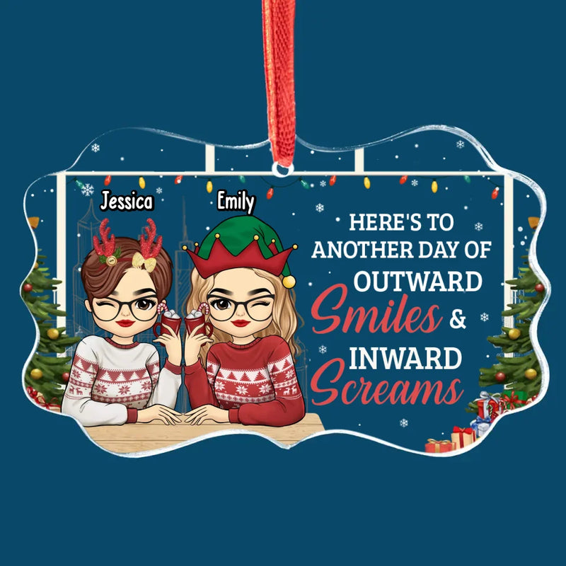 Here's Another Day Of Outward Smiles And Inward Screams - Coworker Personalized Custom Benelux Glass Ornament - Christmas Gift For Coworkers, Work Friends, Colleagues