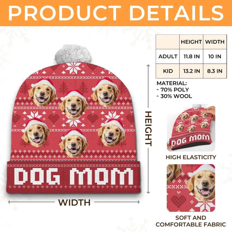Custom Photo Love Is A Four-Legged Christmas - Dog & Cat Personalized Custom Christmas Beanie Hat - Christmas Gift For Pet Owners, Pet Lovers