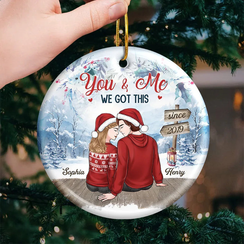 Our Love Shines Brighter Than Any Christmas Lights - Couple Personalized Custom Ornament - Ceramic Round Shaped - Christmas Gift For Husband Wife, Anniversary