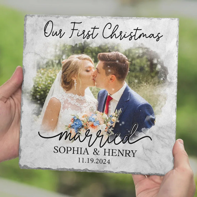 Custom Photo Christmas Is Sweeter With You By My Side - Couple Personalized Custom Square Shaped Stone With Stand - Christmas Gift For Husband Wife, Anniversary, First Christmas