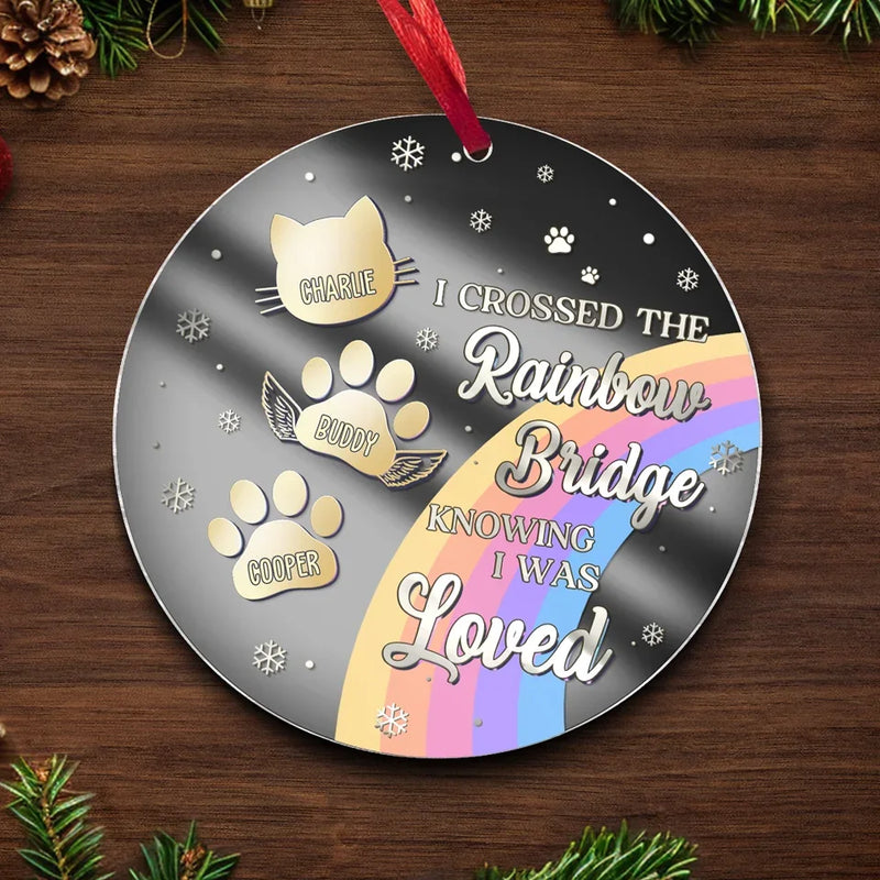 You Live On In My Heart, Beyond The Rainbow Bridge - Memorial Personalized Custom Mirrored Acrylic Ornament - Sympathy Gift, Christmas Gift For Pet Owners, Pet Lovers
