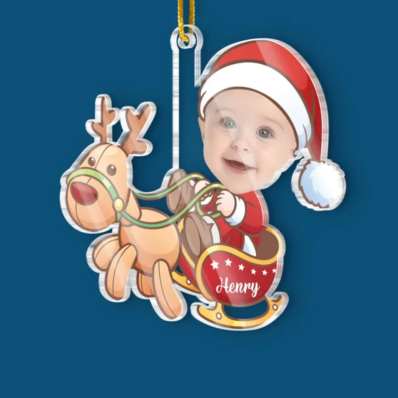 Custom Photo Tiny Santa, Big Christmas Spirit - Family Personalized Custom Ornament - Acrylic Custom Shaped - Christmas Gift For Baby Kids, Newborn Baby