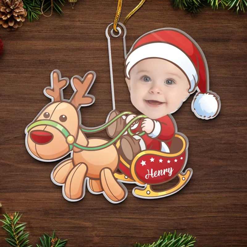 Custom Photo Tiny Santa, Big Christmas Spirit - Family Personalized Custom Ornament - Acrylic Custom Shaped - Christmas Gift For Baby Kids, Newborn Baby