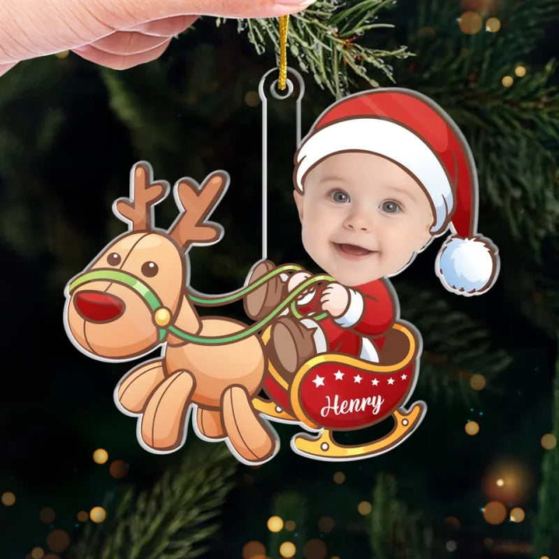 Custom Photo Tiny Santa, Big Christmas Spirit - Family Personalized Custom Ornament - Acrylic Custom Shaped - Christmas Gift For Baby Kids, Newborn Baby