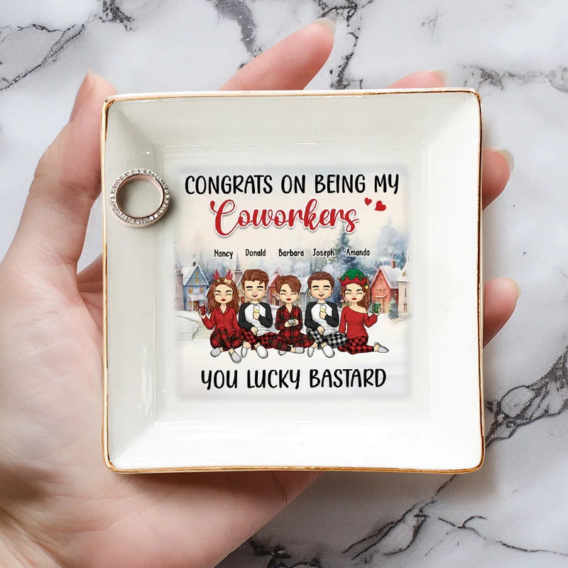 Happiness Is Working With Great People - Coworker Personalized Custom Jewelry Dish - Christmas Gift For Coworkers, Work Friends, Colleagues
