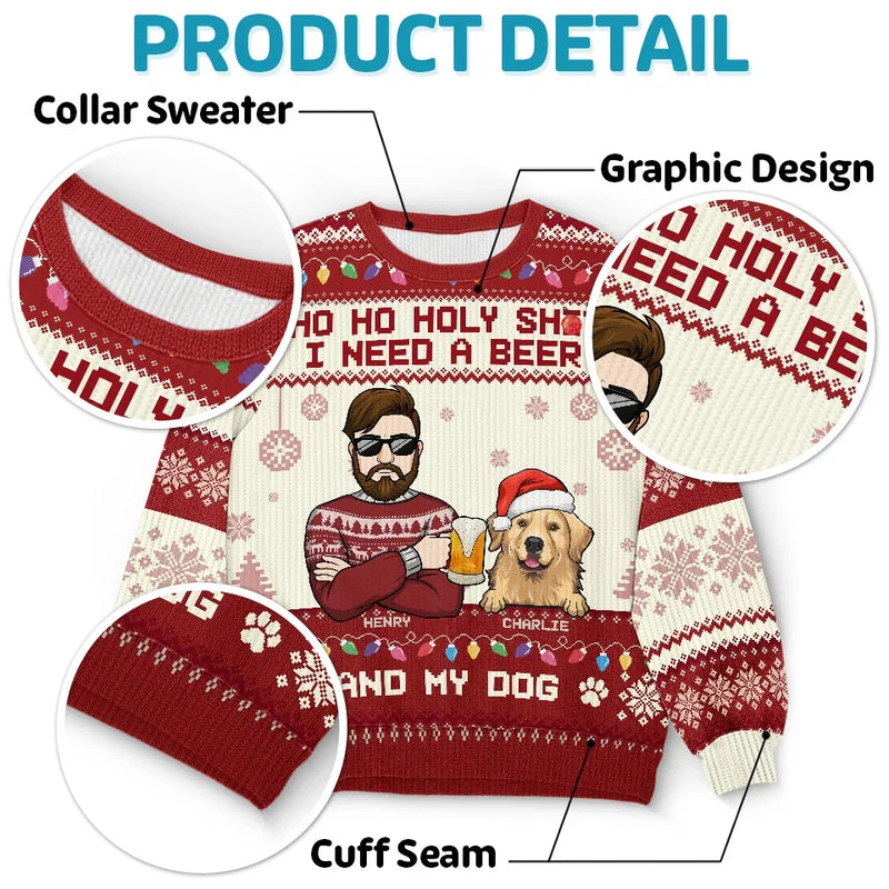 Sipping On A Beer And Snuggling With My Dog This Christmas - Dog Personalized Custom Ugly Sweatshirt - Unisex Wool Jumper - Christmas Gift For Pet Owners, Pet Lovers