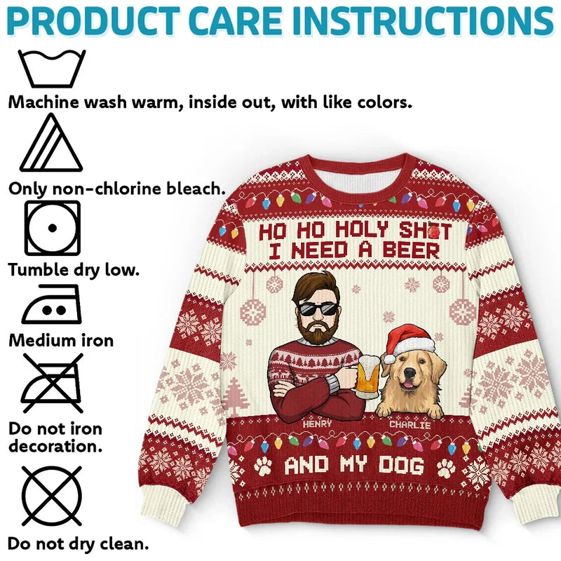 Sipping On A Beer And Snuggling With My Dog This Christmas - Dog Personalized Custom Ugly Sweatshirt - Unisex Wool Jumper - Christmas Gift For Pet Owners, Pet Lovers