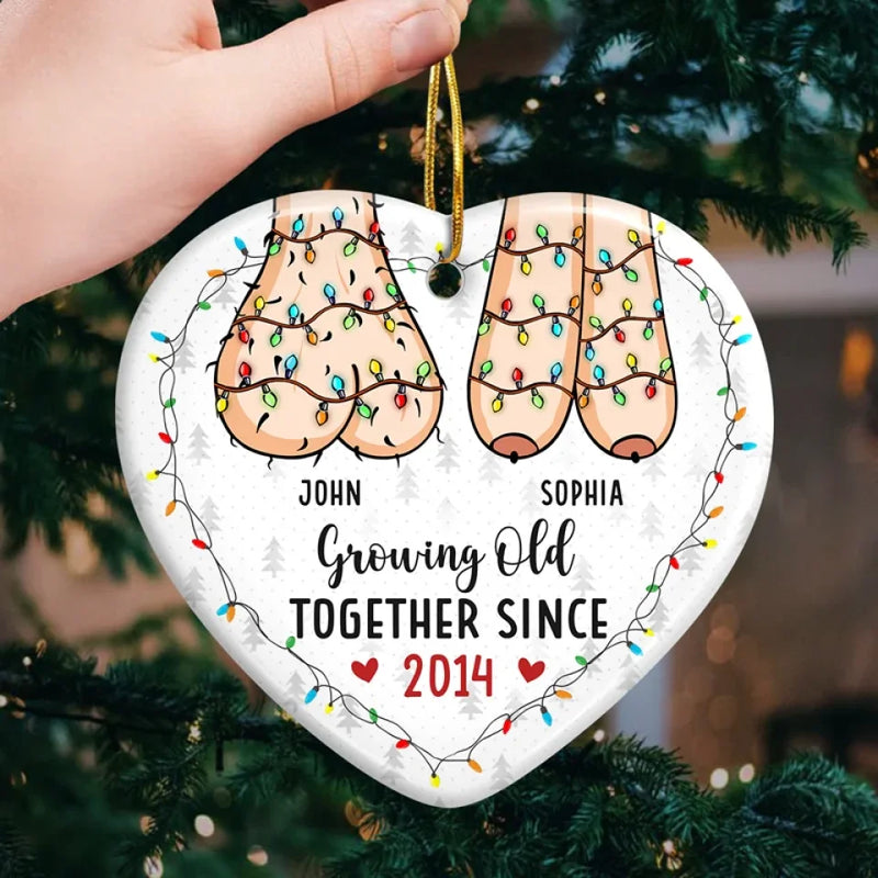 I Dream Of Growing Old Together With You - Couple Personalized Custom Ornament - Ceramic Heart Shaped - Christmas Gift For Husband Wife, Anniversary