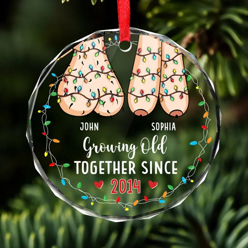 I Want To Grow Old With You - Couple Personalized Custom Circle Glass Ornament - Christmas Gift For Husband Wife, Anniversary