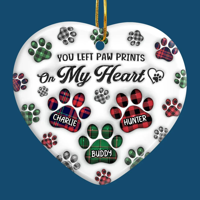 You Left Paw Prints On My Heart - Memorial Personalized Custom 3D Inflated Effect Printed Ornament - Ceramic Heart Shaped - Sympathy Gift, Christmas Gift For Pet Owners, Pet Lovers