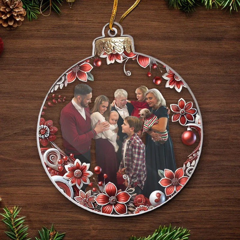 Custom Photo Heart Full Of Christmas Joy And Family Love - Family Personalized Custom Ornament - Acrylic Custom Shaped - Christmas Gift For Family Members