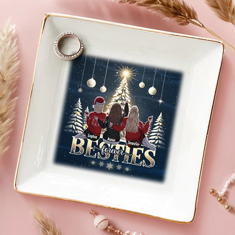 Happy Holidays To My Sleigh Rides Or Die - Bestie Personalized Custom Jewelry Dish - Christmas Gift For Best Friends, BFF, Sisters