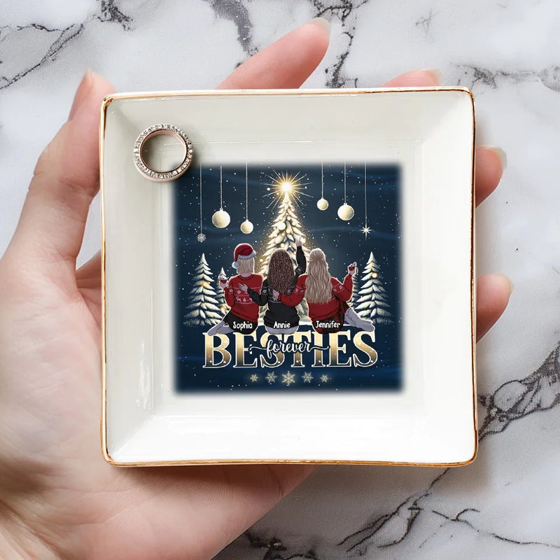 Happy Holidays To My Sleigh Rides Or Die - Bestie Personalized Custom Jewelry Dish - Christmas Gift For Best Friends, BFF, Sisters