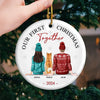 The Best Presents This Year - Couple Personalized Custom Ornament - Ceramic Round Shaped - Christmas Gift For Husband Wife, Anniversary, Pet Owners, Pet Lovers