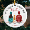 The Best Presents This Year - Couple Personalized Custom Ornament - Ceramic Round Shaped - Christmas Gift For Husband Wife, Anniversary, Pet Owners, Pet Lovers
