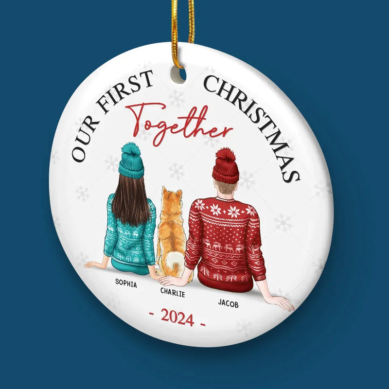 The Best Presents This Year - Couple Personalized Custom Ornament - Ceramic Round Shaped - Christmas Gift For Husband Wife, Anniversary, Pet Owners, Pet Lovers