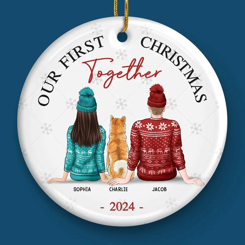 The Best Presents This Year - Couple Personalized Custom Ornament - Ceramic Round Shaped - Christmas Gift For Husband Wife, Anniversary, Pet Owners, Pet Lovers