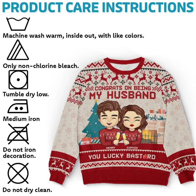 Cheers To Having You As My Husband - Couple Personalized Custom Ugly Sweatshirt - Unisex Wool Jumper - Christmas Gift For Husband Wife, Anniversary