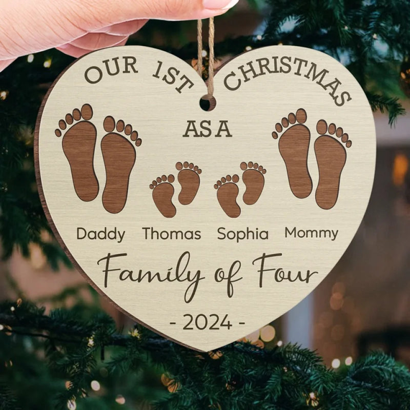 Our First Christmas As A Family - Family Personalized Custom Ornament - Wood Custom Shaped - New Arrival, Christmas Gift For Family Members AMZ