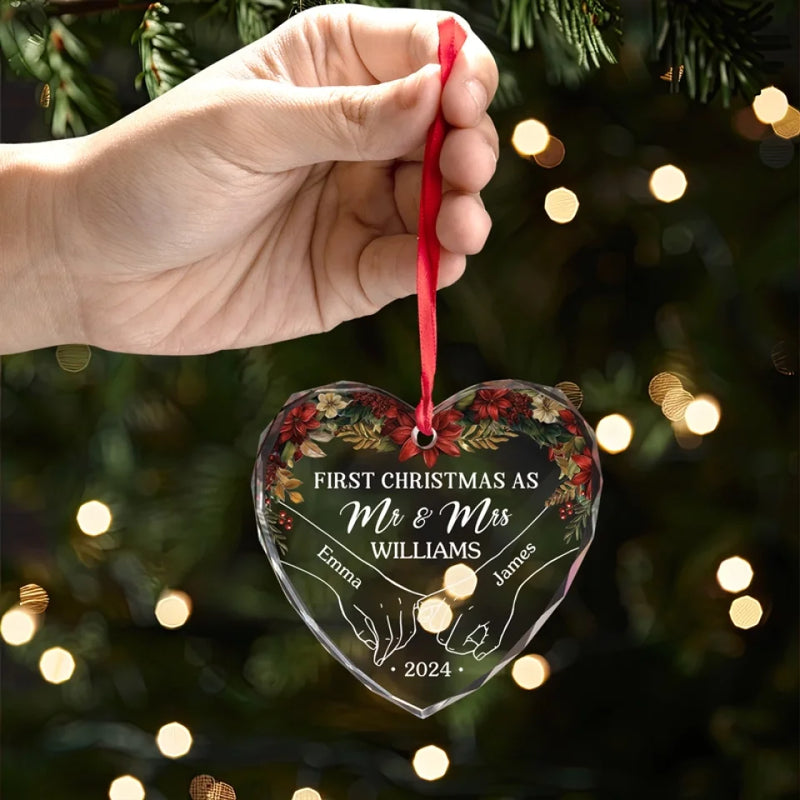 The Only Gift I Want This Year Is Your Presence - Couple Personalized Custom Heart Glass Ornament - New Arrival, Christmas Gift For Husband Wife, Anniversary, First Christmas AMZ