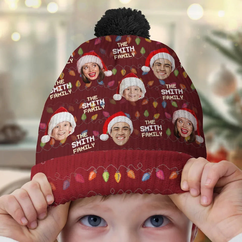 Custom Photo Family And Christmas Go Hand In Hand - Family Personalized Custom Christmas Beanie Hat - Christmas Gift For Family Members