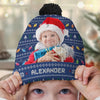 Custom Photo Wherever We Are, Family Is Christmas - Family Personalized Custom Christmas Beanie Hat - Christmas Gift For Family Members