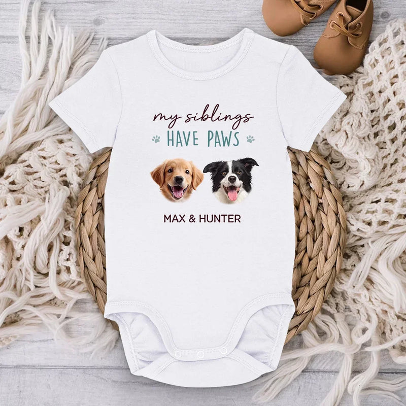 Custom Photo Growing Up With Paws And Little Laughs - Dog & Cat Personalized Custom Baby Onesie - Baby Shower Gift, Gift For Pet Owners, Pet Lovers
