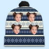 Custom Photo Family Makes Christmas Merrier And Brighter - Family Personalized Custom Christmas Beanie Hat - Christmas Gift For Family Members