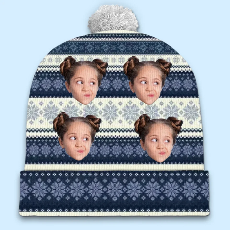 Custom Photo Family Makes Christmas Merrier And Brighter - Family Personalized Custom Christmas Beanie Hat - Christmas Gift For Family Members