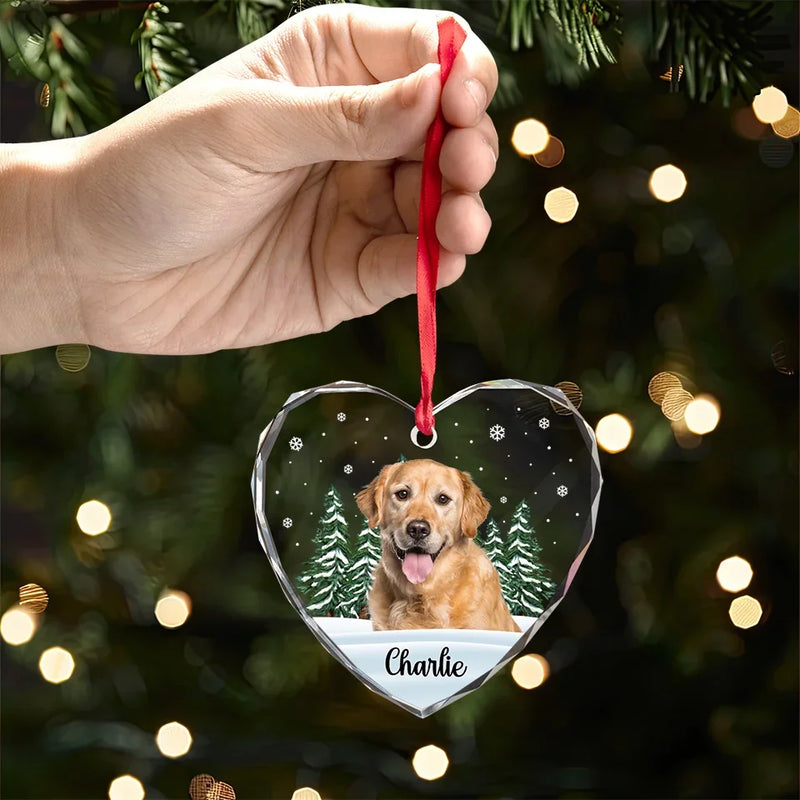Custom Photo Forever In My Heart - Memorial Personalized Custom Heart Glass Ornament - Sympathy Gift, Christmas Gift For Pet Owners, Pet Lovers