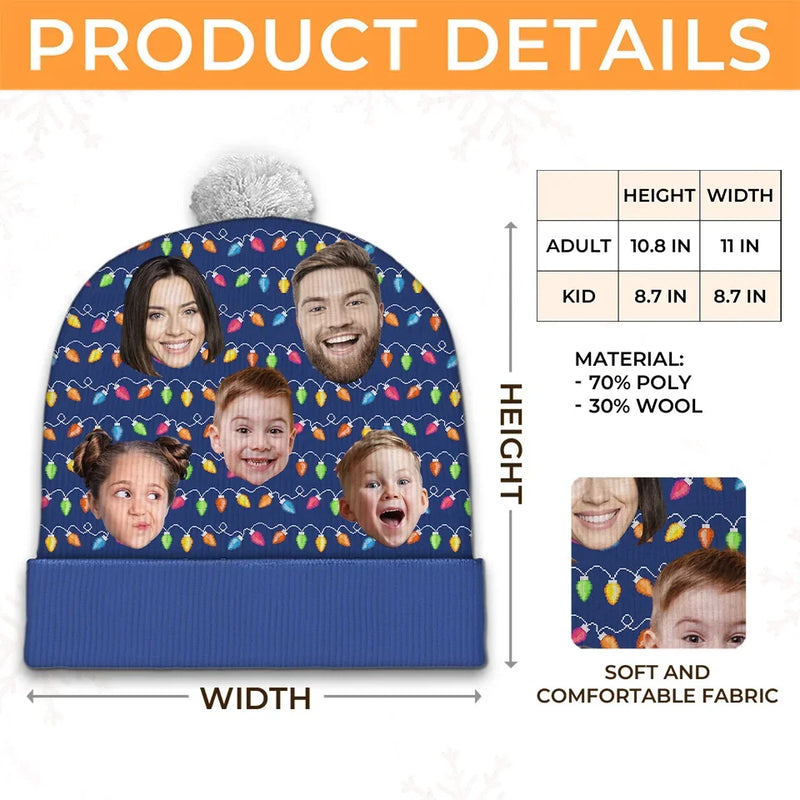Custom Photo Family Brings Us Peace - Family Personalized Custom Christmas Beanie Hat - Christmas Gift For Family Members