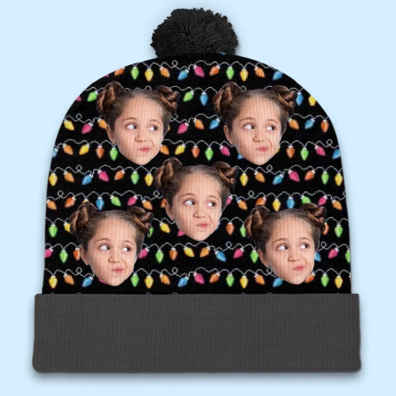 Custom Photo Family Brings Us Peace - Family Personalized Custom Christmas Beanie Hat - Christmas Gift For Family Members