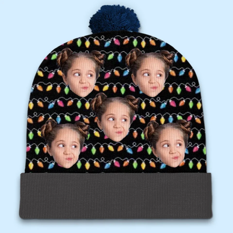Custom Photo Family Brings Us Peace - Family Personalized Custom Christmas Beanie Hat - Christmas Gift For Family Members