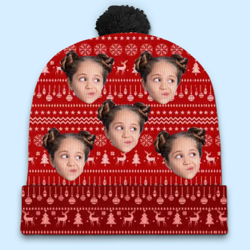 Custom Photo Family Is The Heart Of Christmas Joy - Family Personalized Custom Christmas Beanie Hat - Christmas Gift For Family Members