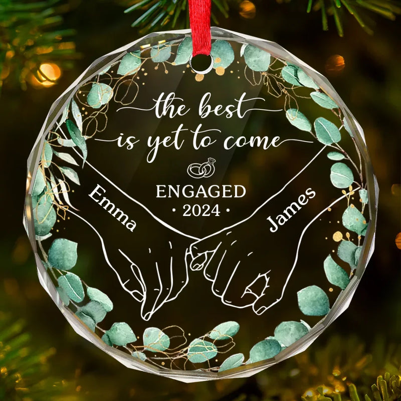 Custom Name Engagement Gifts for Couples - Personalized Glass Ornament
