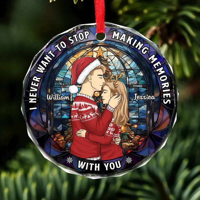 I Love You More With Each Passing Year - Couple Personalized Custom Circle Glass Ornament - Christmas Gift For Husband Wife, Anniversary