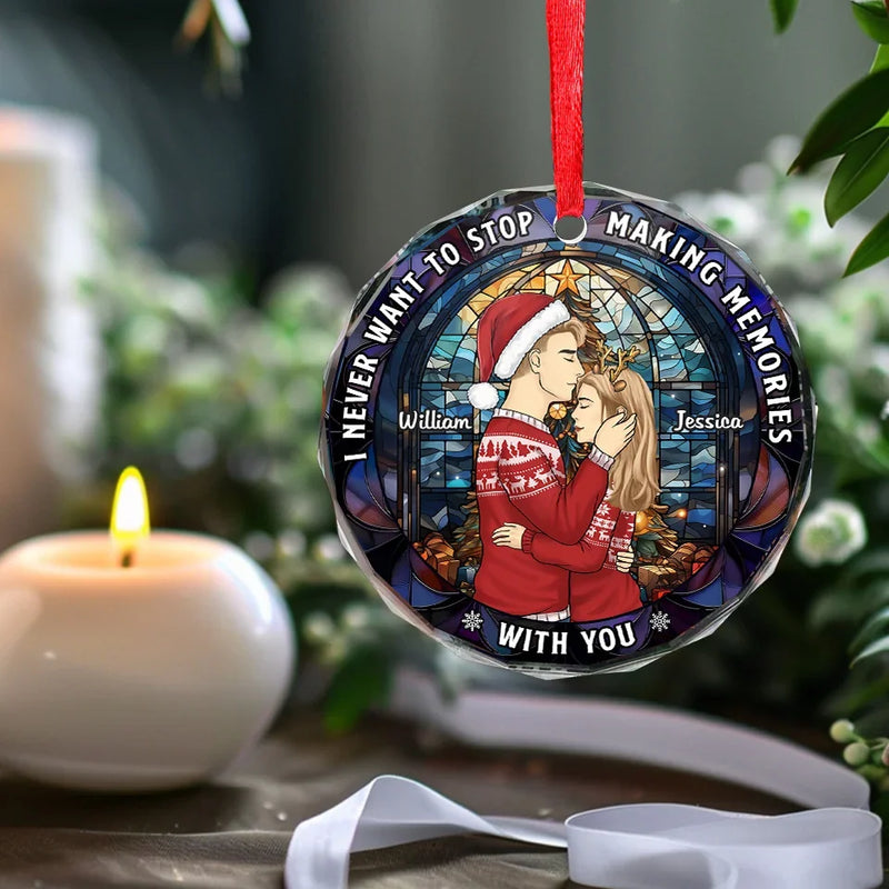 I Love You More With Each Passing Year - Couple Personalized Custom Circle Glass Ornament - Christmas Gift For Husband Wife, Anniversary