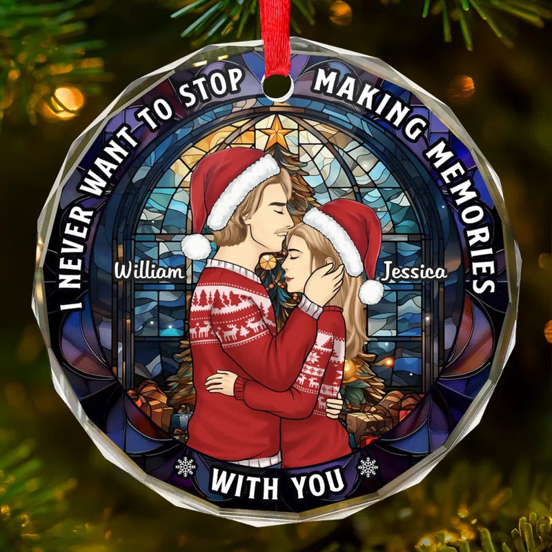 I Love You More With Each Passing Year - Couple Personalized Custom Circle Glass Ornament - Christmas Gift For Husband Wife, Anniversary