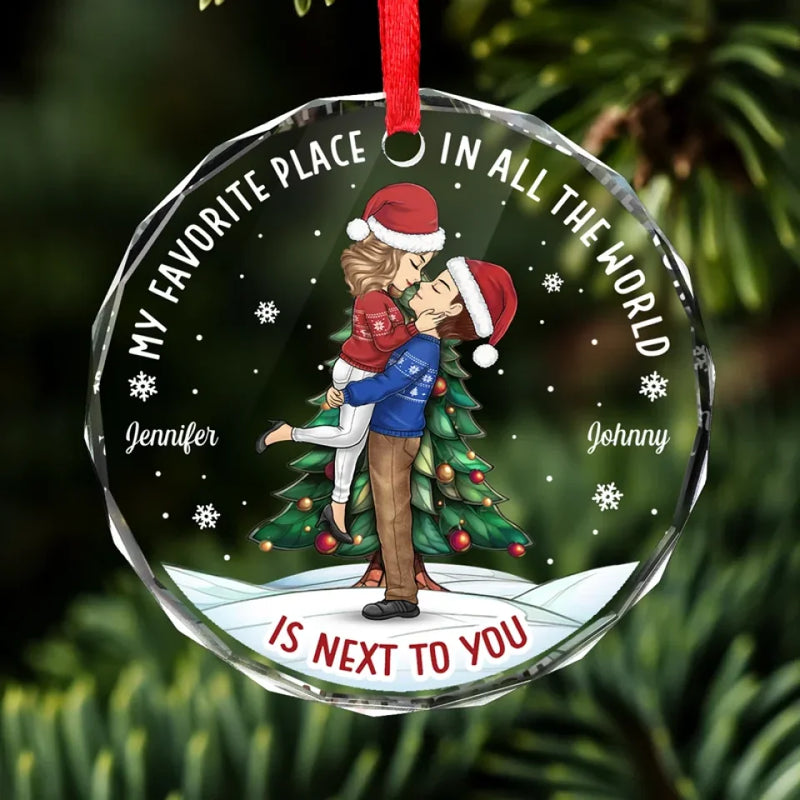 A Kiss Is A Whisper In Your Soul - Couple Personalized Custom Circle Glass Ornament - Christmas Gift For Husband Wife, Anniversary