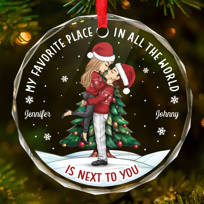 A Kiss Is A Whisper In Your Soul - Couple Personalized Custom Circle Glass Ornament - Christmas Gift For Husband Wife, Anniversary