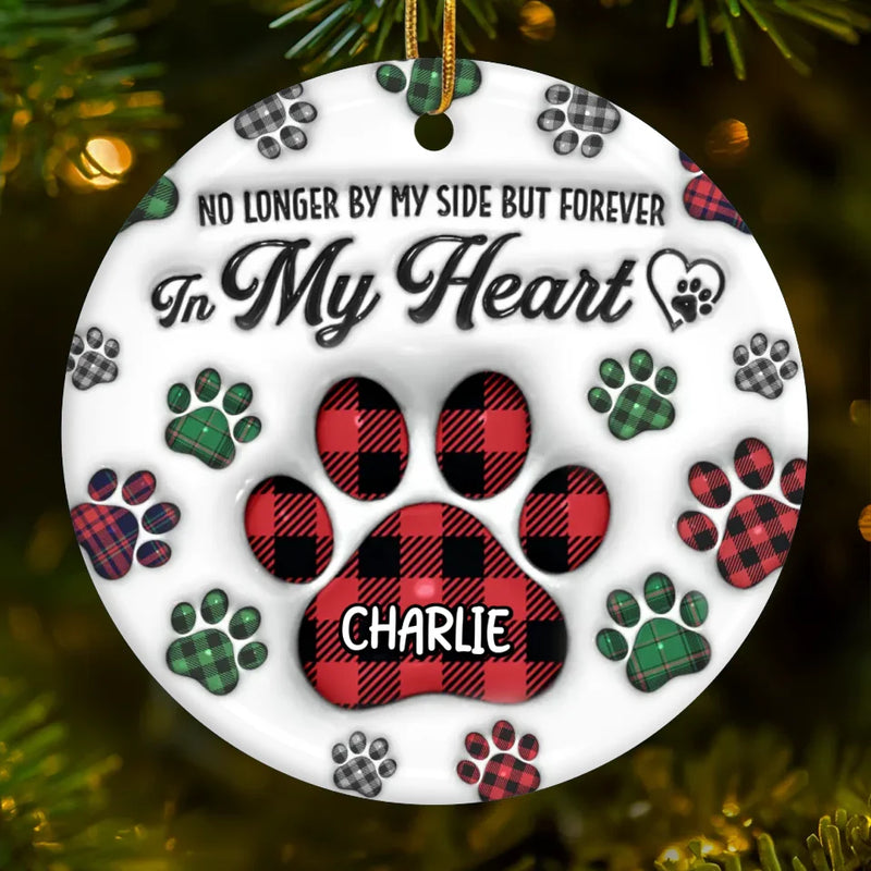 You Left Paw Prints On My Heart - Memorial Personalized Custom 3D Inflated Effect Printed Ornament - Ceramic Round Shaped - Sympathy Gift, Christmas Gift For Pet Owners, Pet Lovers