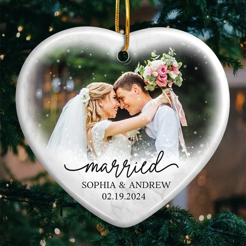 Custom Photo You Are The Joy To My World - Couple Personalized Custom Ornament - Ceramic Heart Shaped - Christmas Gift For Husband Wife, Anniversary, First Christmas