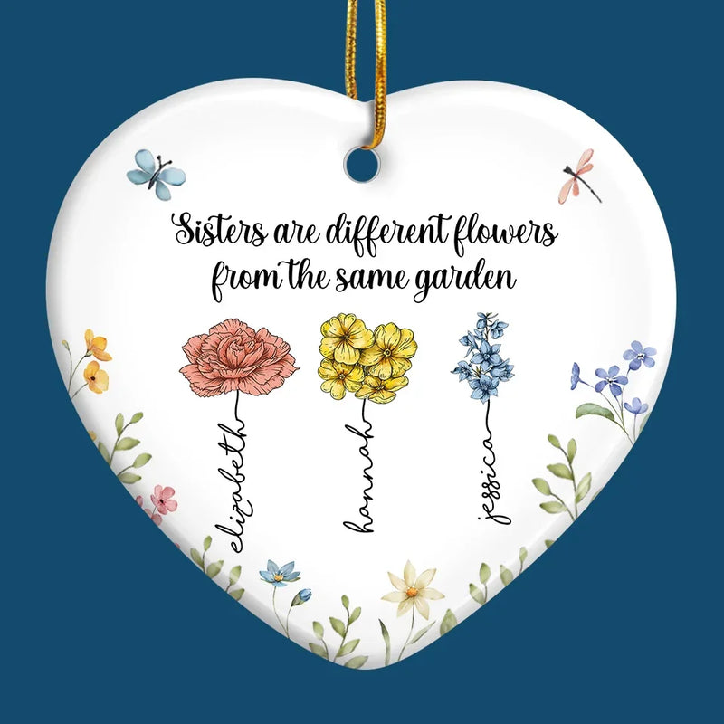 If Sisters Were Flowers, I'd Pick You - Bestie Personalized Custom Ornament - Ceramic Heart Shaped - Christmas Gift For Best Friends, BFF, Sisters