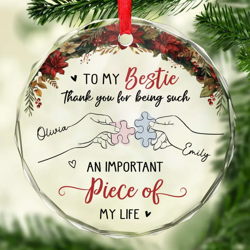 Sharing Laughter And Tears Makes The Journey Worthwhile - Bestie Personalized Custom Circle Glass Ornament - Christmas Gift For Best Friends, BFF, Sisters
